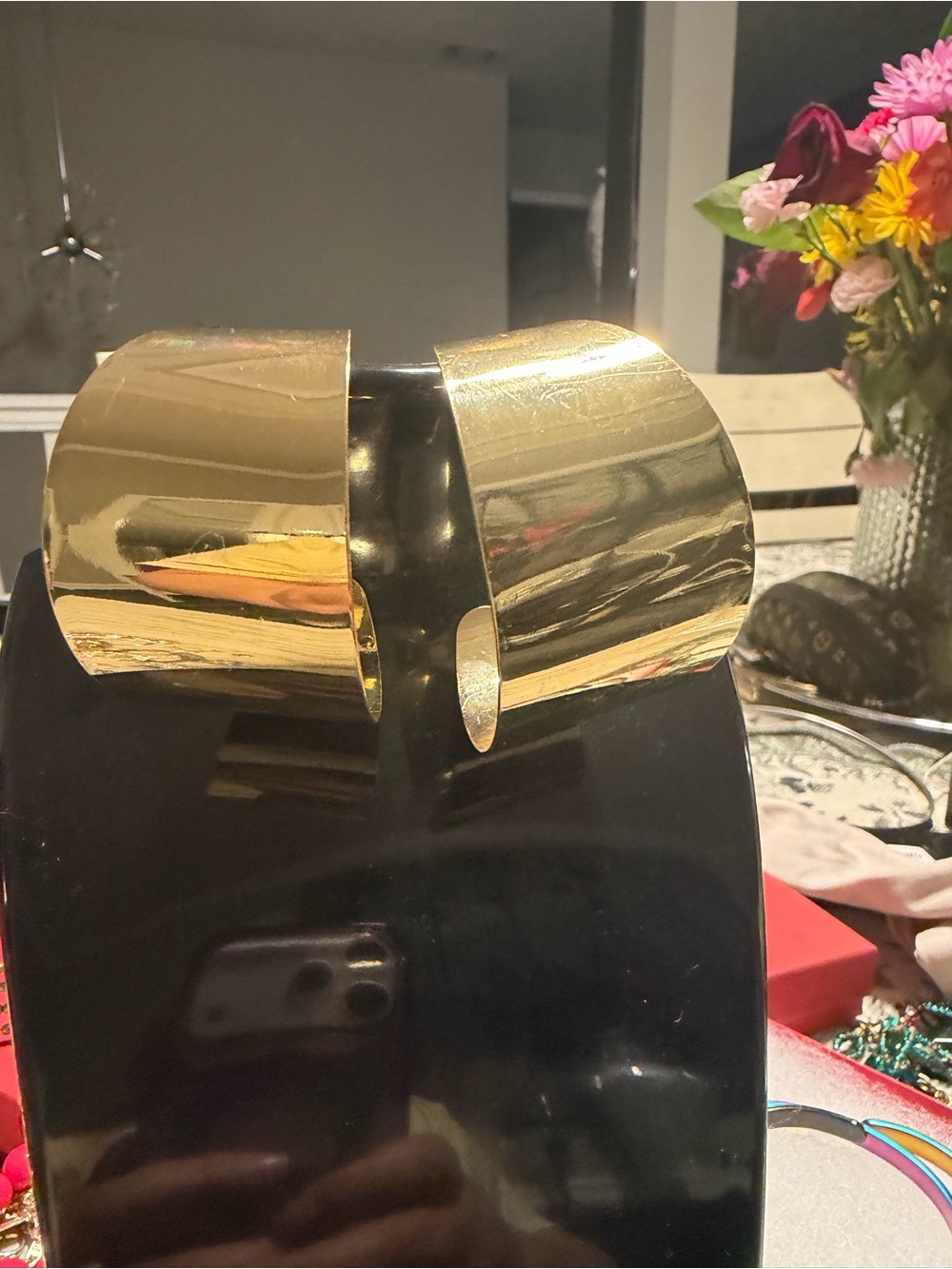Gold Metal Cuff Bracelet with Wide Bow Detail